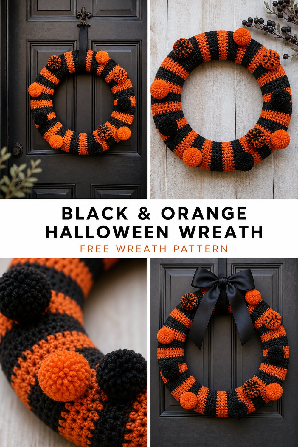 Black and Orange Halloween Wreath Free Crochet Pattern