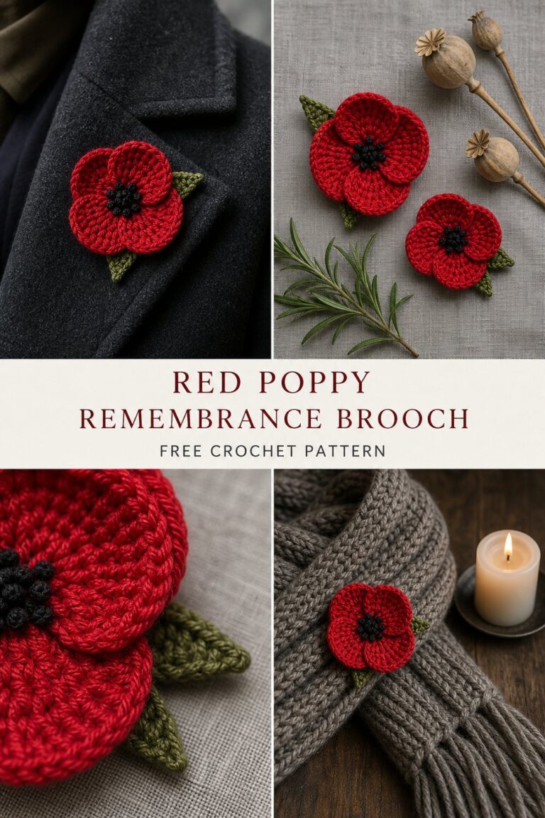 Poppy Makeup Classic Red Poppy Remembrance Brooch - Free Crochet Pattern
