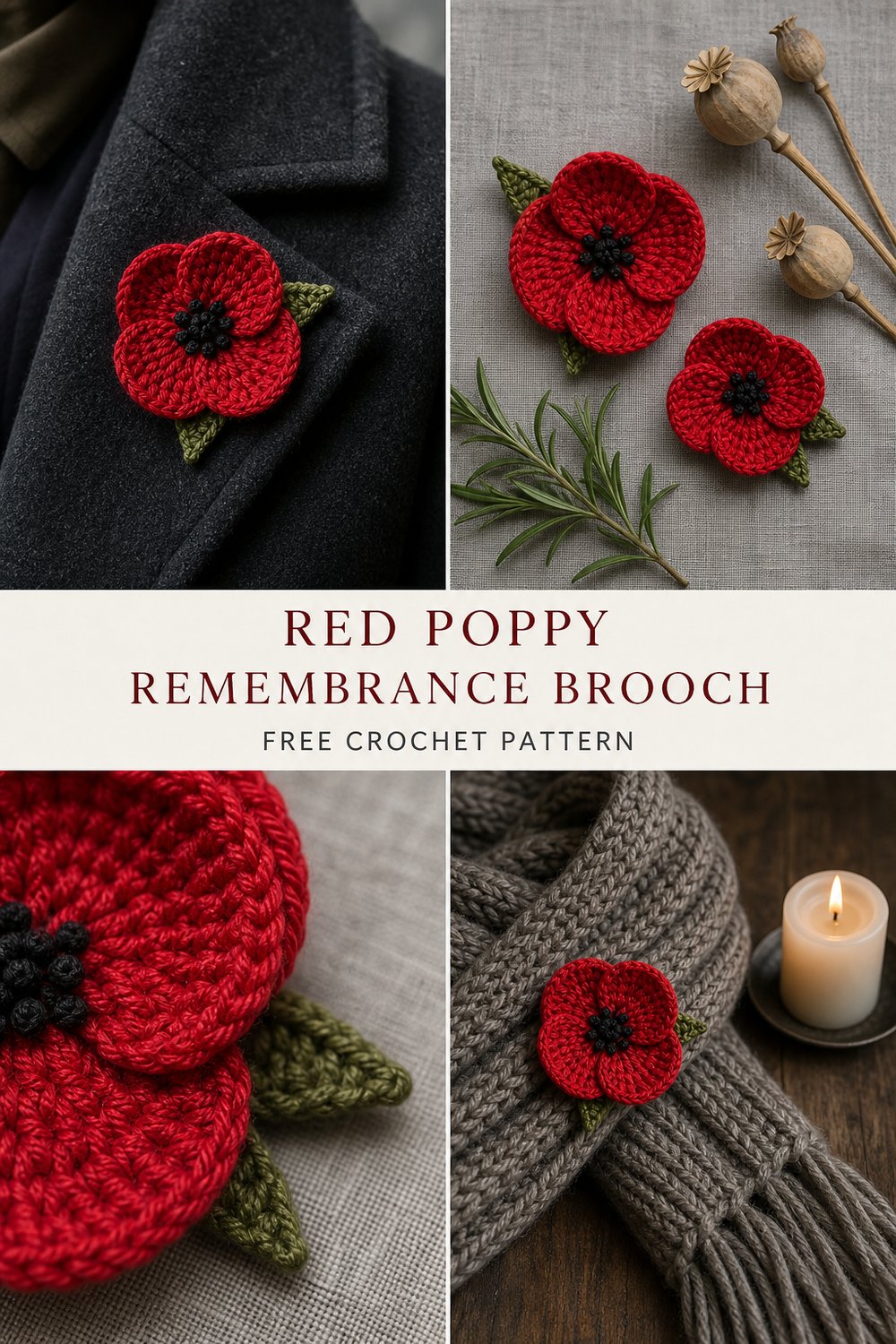 Modèle de Broche Coquelicot Rouge Classique Souvenir Gratuit au Crochet