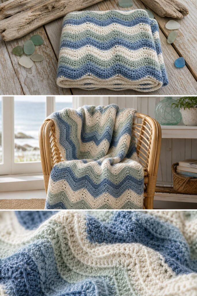 Coastal Breeze Chevron Throw Blanket Free Crochet Pattern