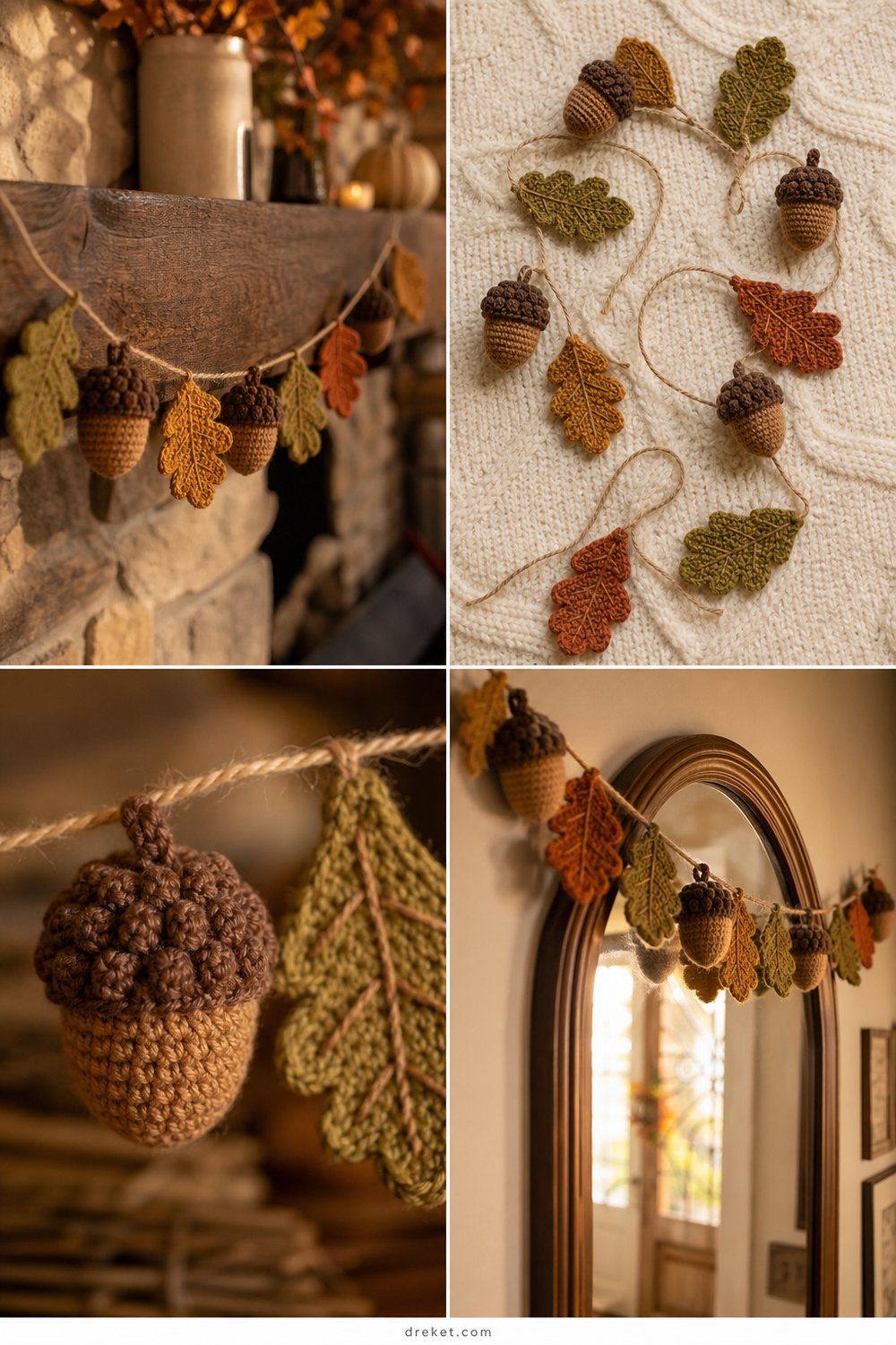 Cozy Autumn Acorn Oak Leaf Garland Free Crochet Pattern