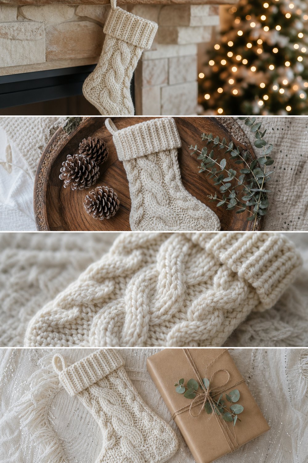 Weihnachtsstrumpf mit Zopfmuster in Creme – kostenlose Häkelanleitung