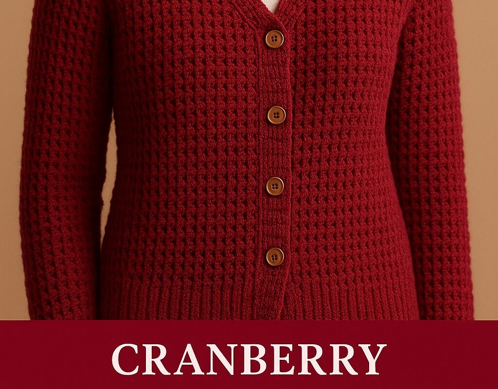 Cranberry Waffle-Stitch Button Cardigan Free Crochet Pattern