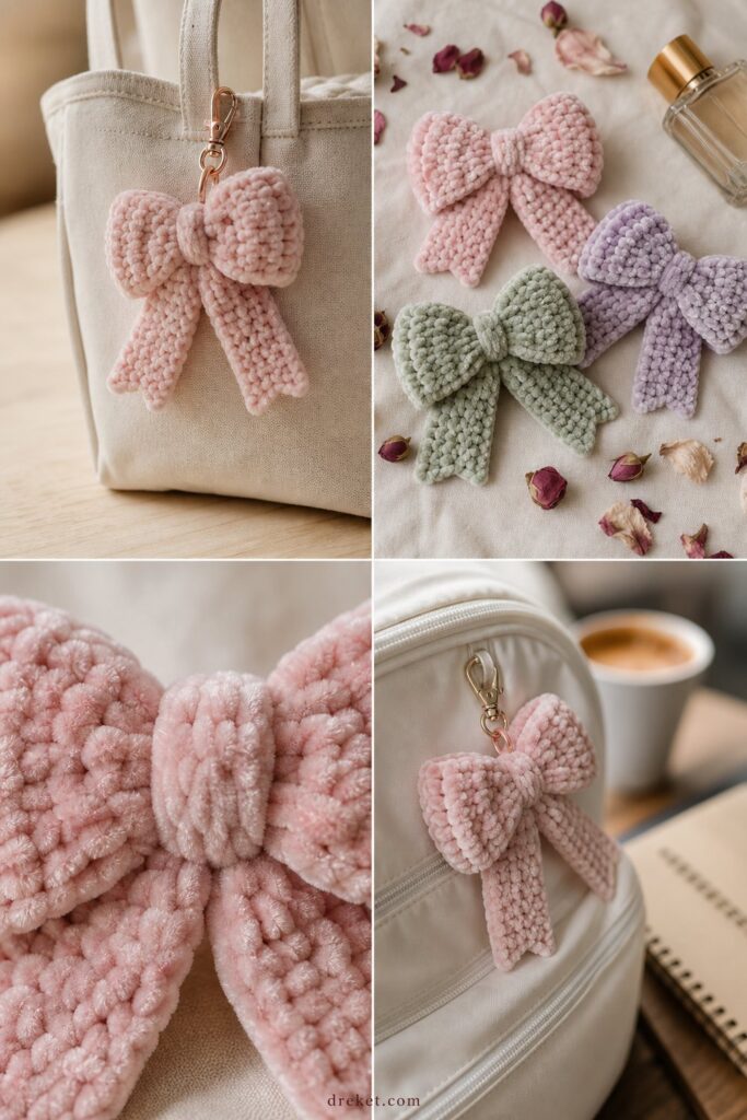 Delicate Velvet Ribbon Bag Charm Free Crochet Pattern