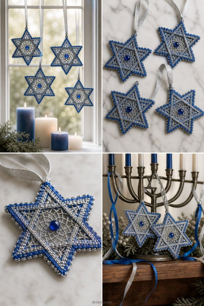 Elegant Blue Star Hanukkah Ornaments Free Crochet Pattern