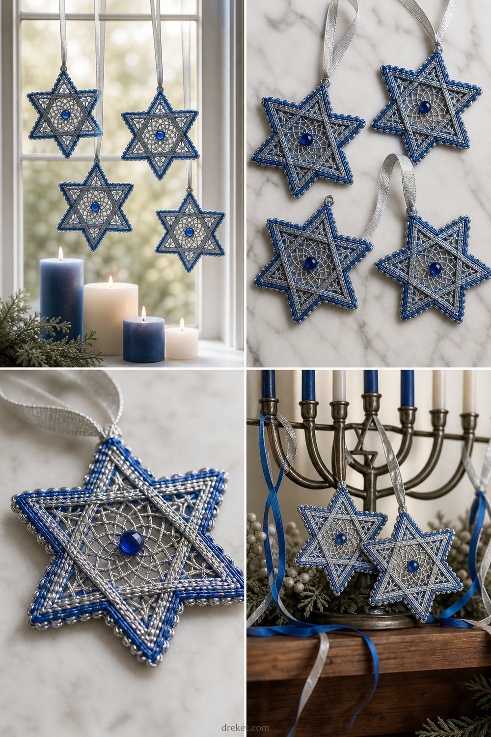 Elegant Blue Star Hanukkah Ornaments Free Crochet Pattern