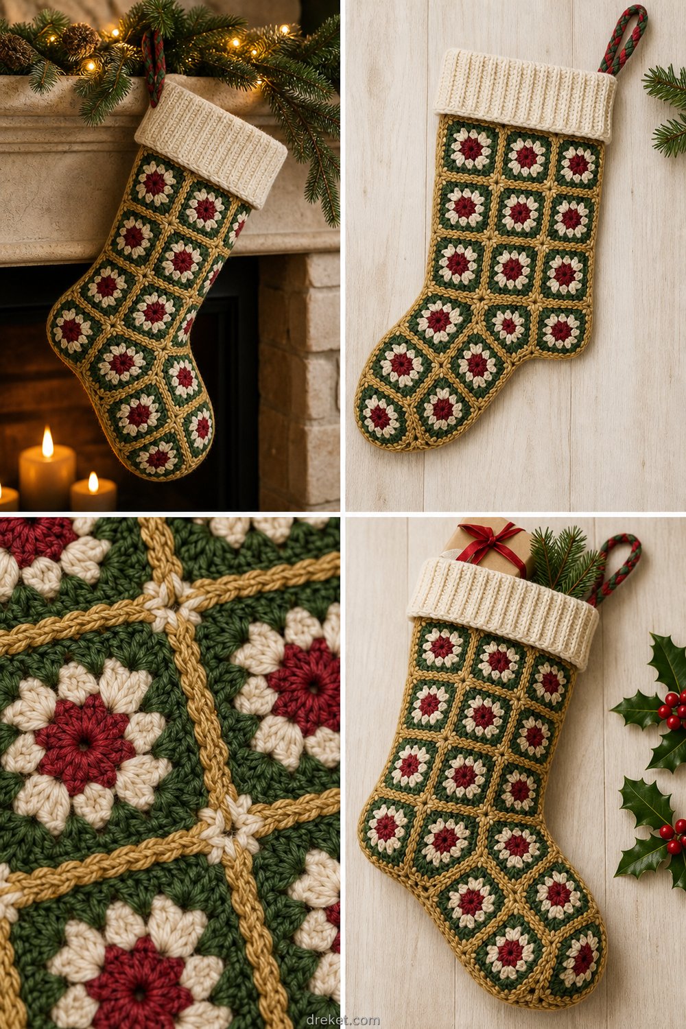 Festive Granny Square Holiday Stocking Free Crochet Pattern