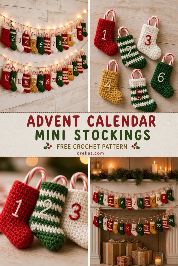 Festive Mini Stocking Advent Calendar Free Crochet Pattern