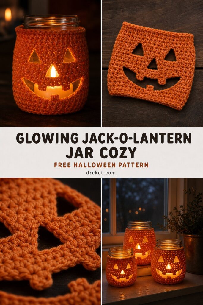 Glowing Jack-o-Lantern Jar Cozy Free Crochet Pattern