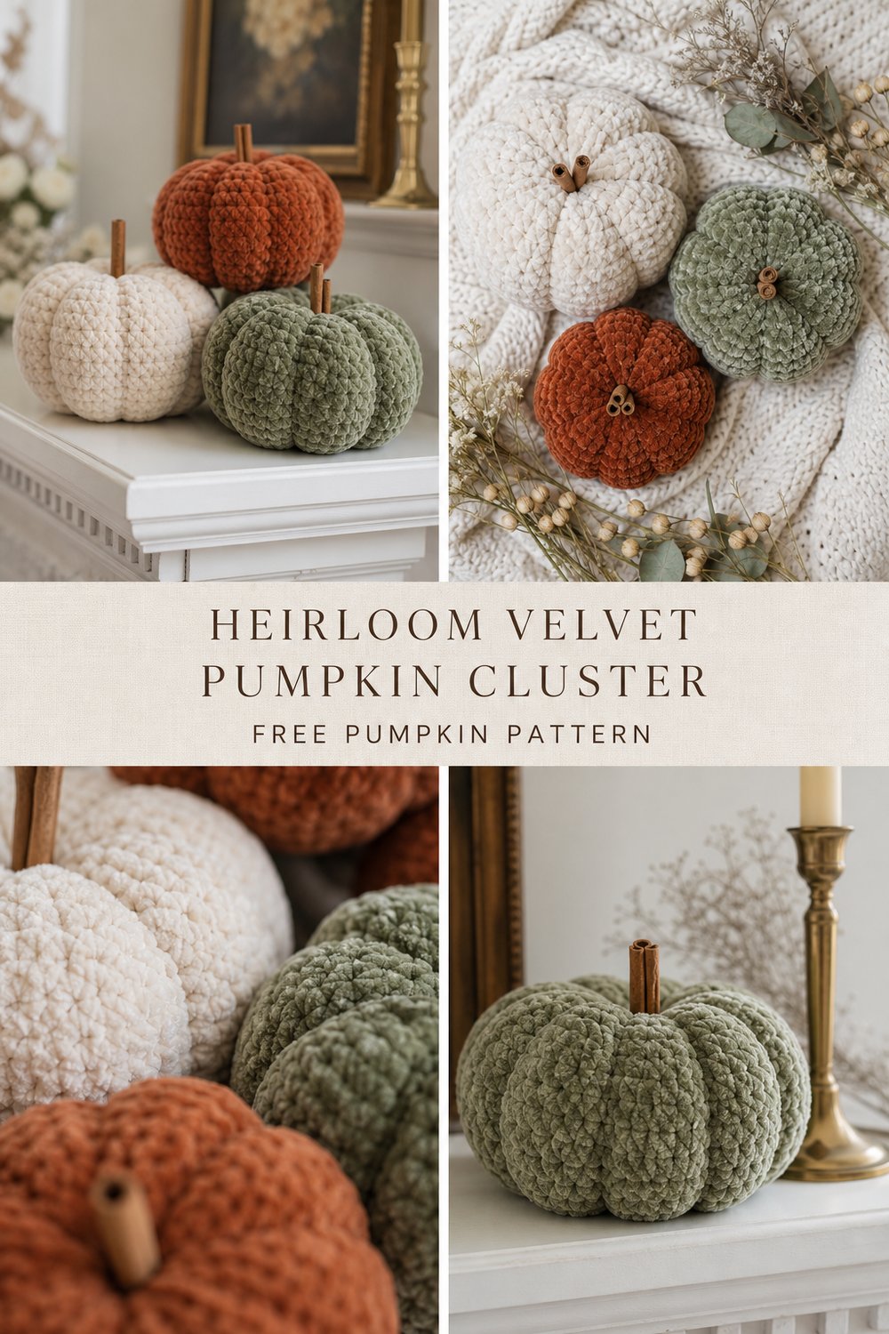 Heirloom Velvet Pumpkin Cluster Decor Free Crochet Pattern