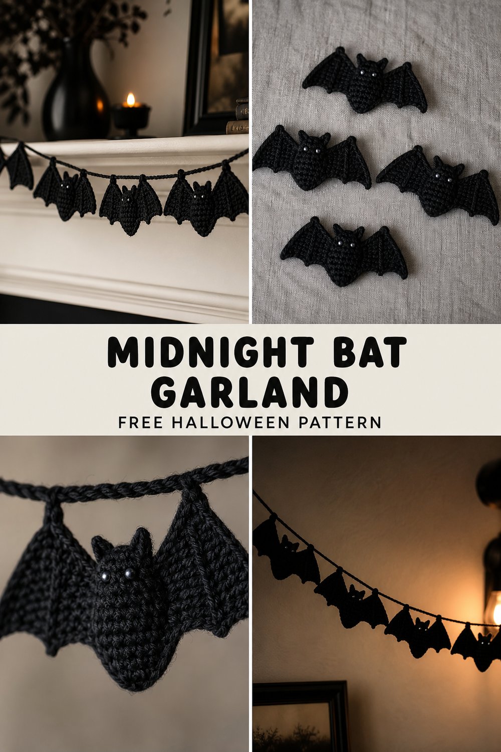 Midnight Bat Garland Halloween Decor Free Crochet Pattern