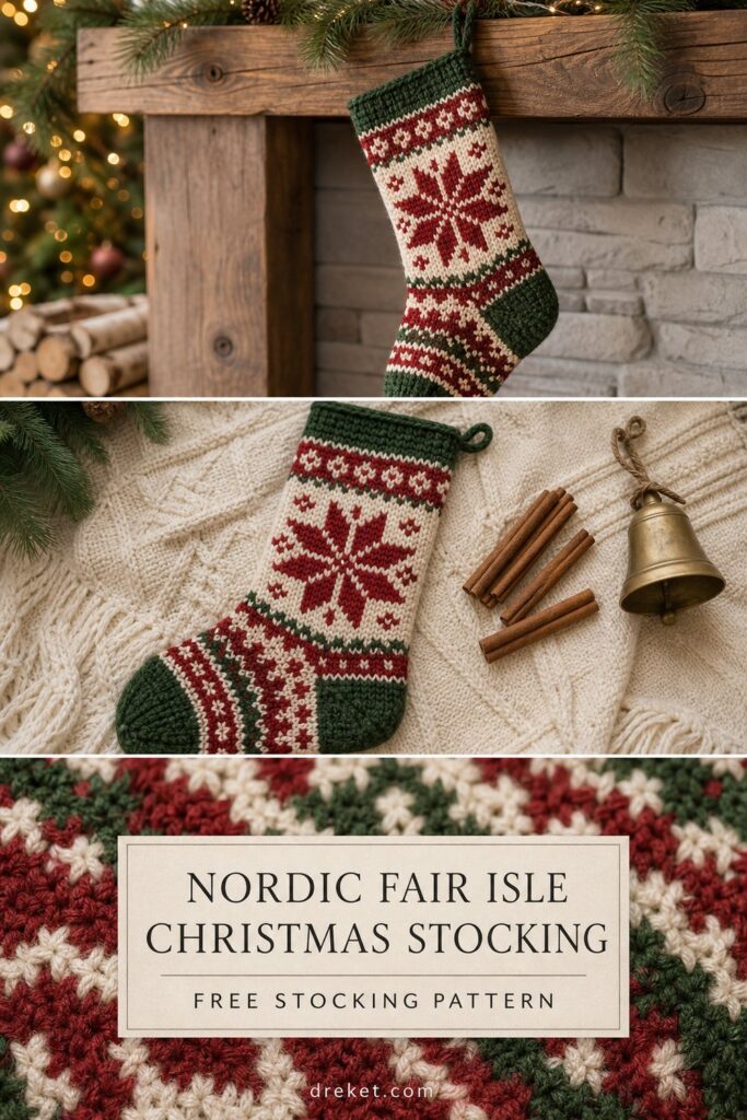 Nordic Fair Isle Christmas Stocking Free Crochet Pattern