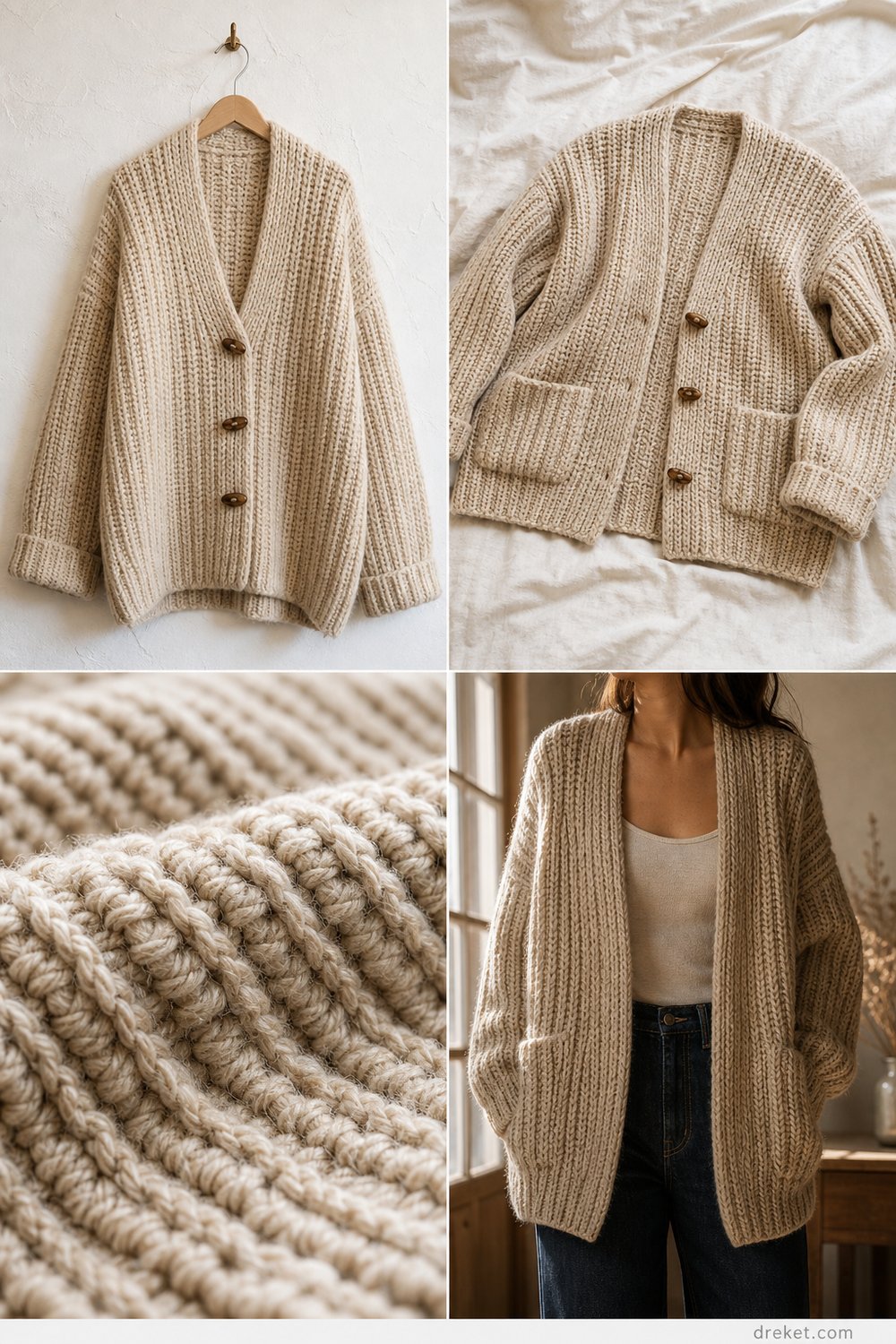 Oatmeal Chunky Ribbed Cardigan Free Crochet Pattern