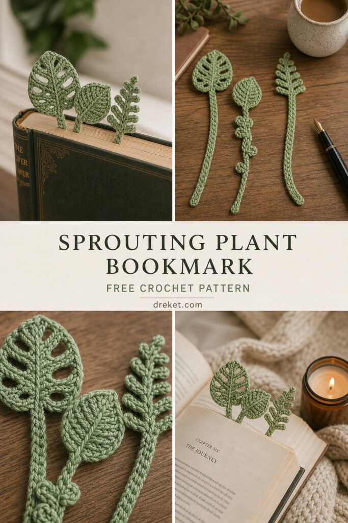 Playful Sprouting Leaf Plant Bookmark Free Crochet Pattern