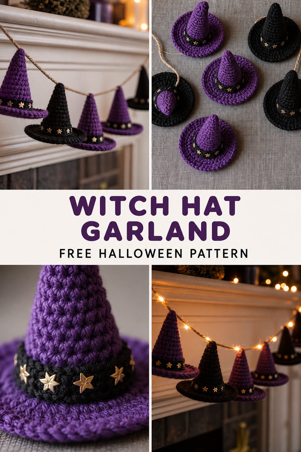 Purple Witch Hat Garland Free Crochet Pattern