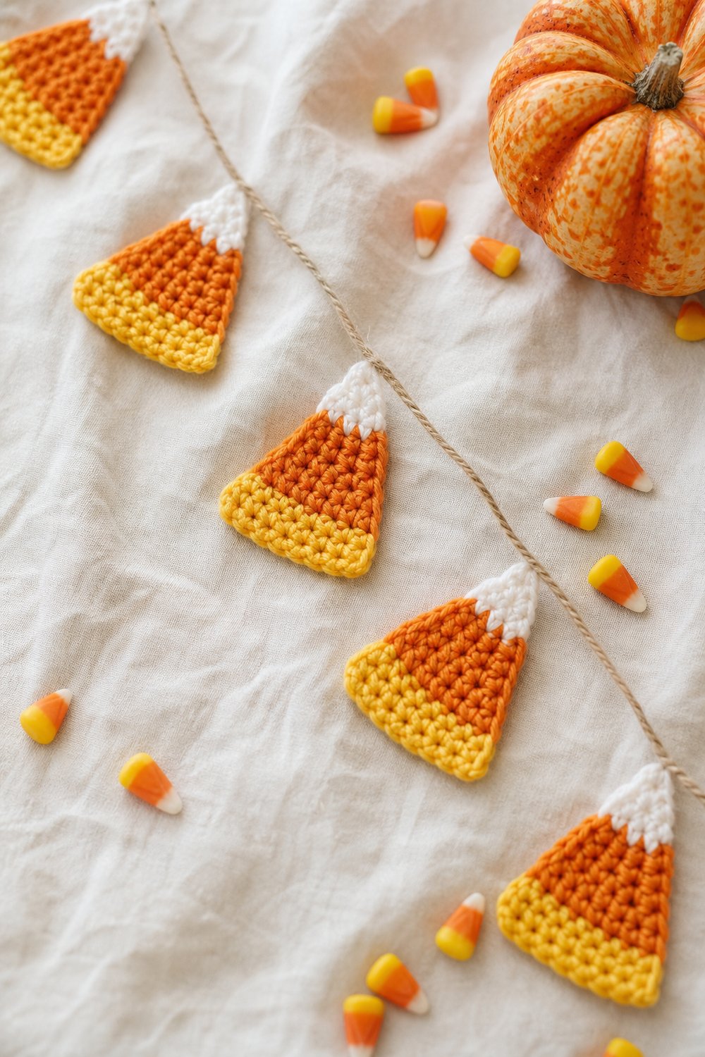 Retro Candy Corn Bunting Decor Free Crochet Pattern