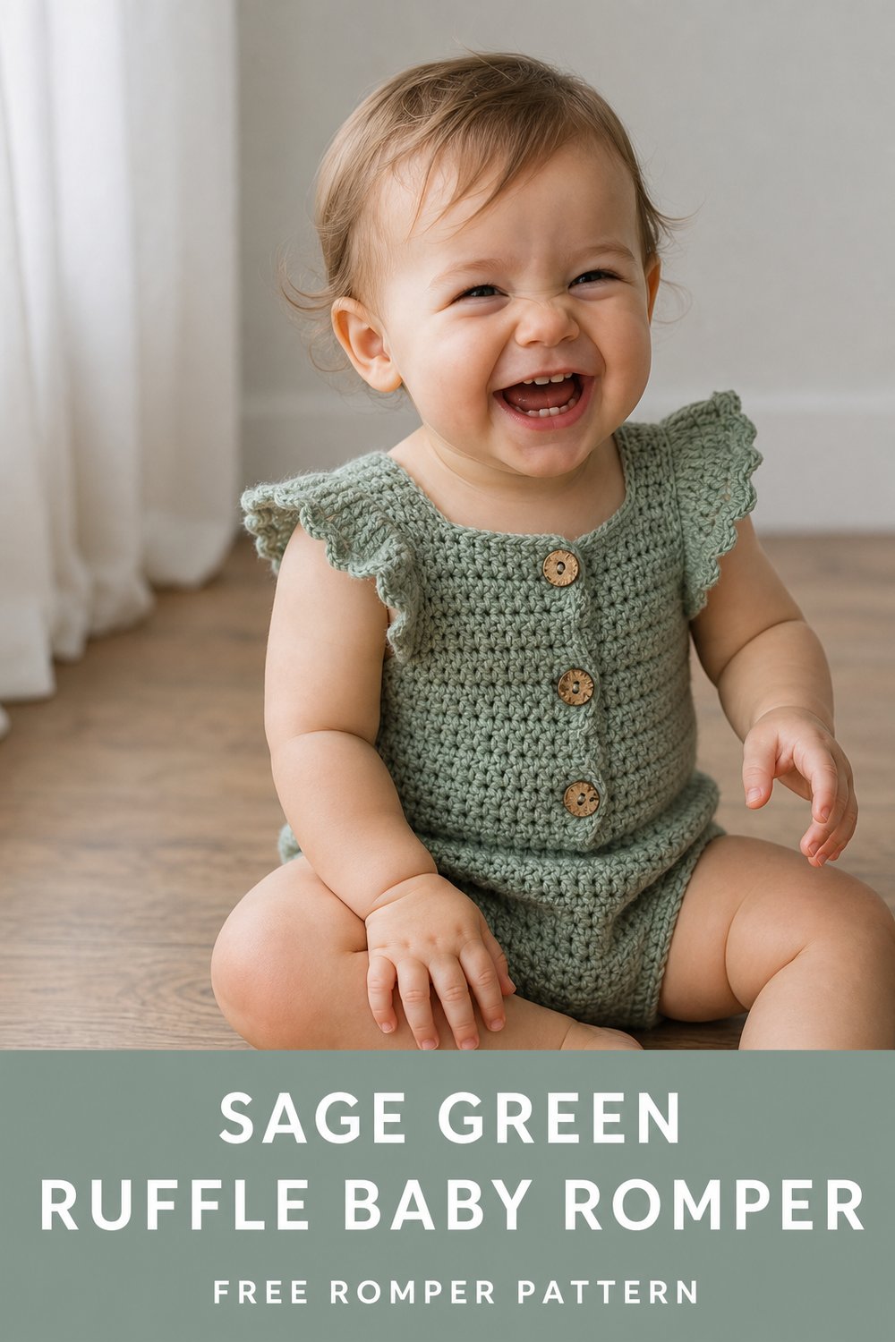 Sage Green Ruffle Baby Romper Free Crochet Pattern