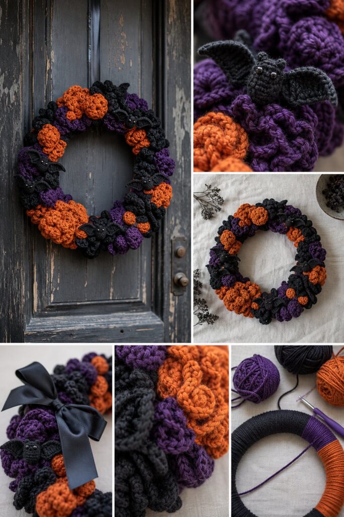 Spooky Front Door Halloween Wreath Free Crochet Pattern