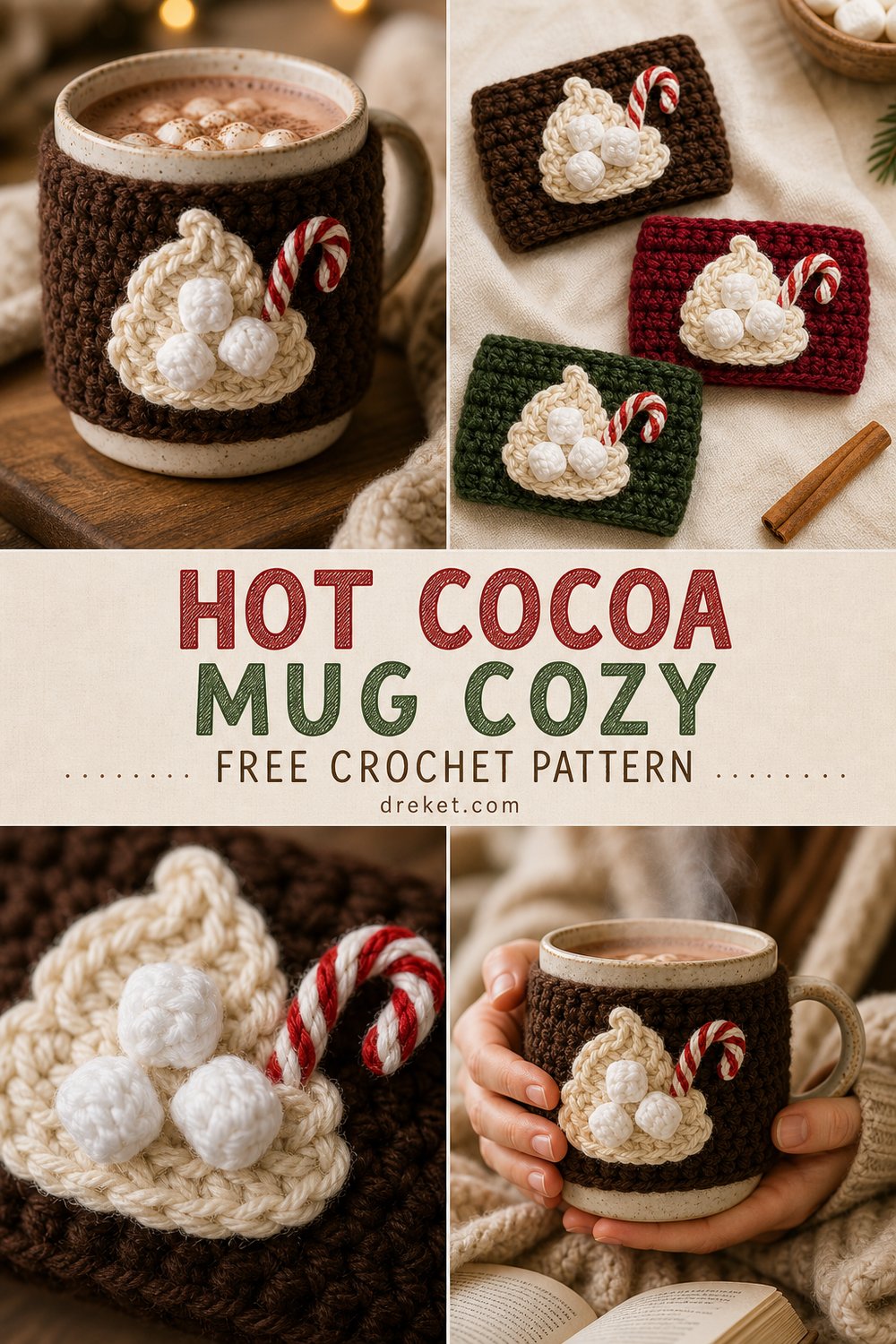 Sweet Hot Cocoa Mug Cozy Marshmallow Free Crochet Pattern