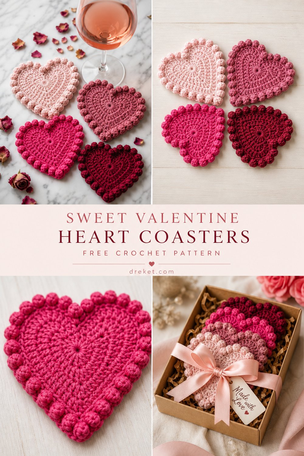 Sweet Valentine Heart Coaster Set Free Crochet Pattern