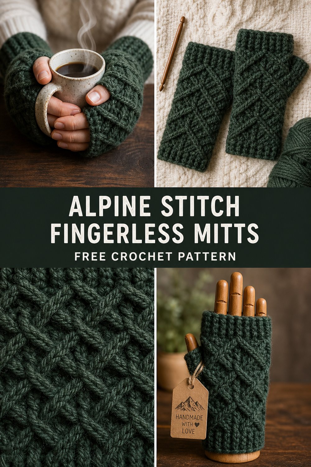 Warm Alpine Stitch Fingerless Mitts Free Crochet Pattern