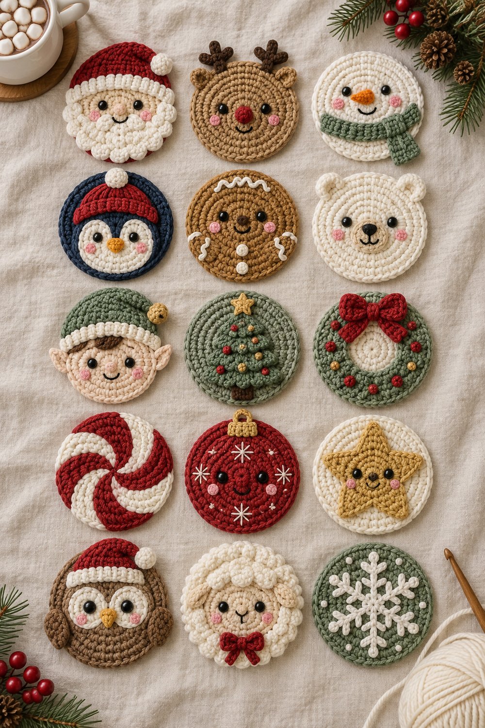 15 Christmas Crochet Coaster Ideas | Cute Santa, Reindeer & Snowman Patterns