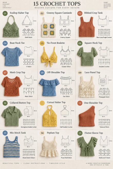 15 Easy Crochet Top Patterns for Beginners with Diagrams