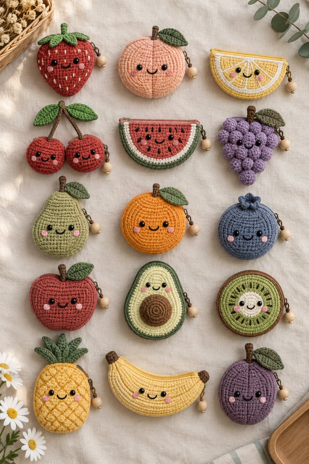 15 Kawaii Fruit Crochet Coin Purses | Strawberry, Peach & Lemon Pouch Ideas