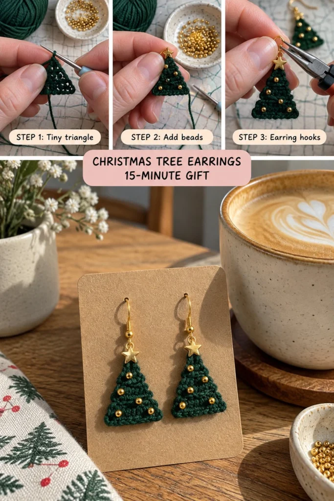 15-Minute Crochet Christmas Tree Earrings – Free Pattern