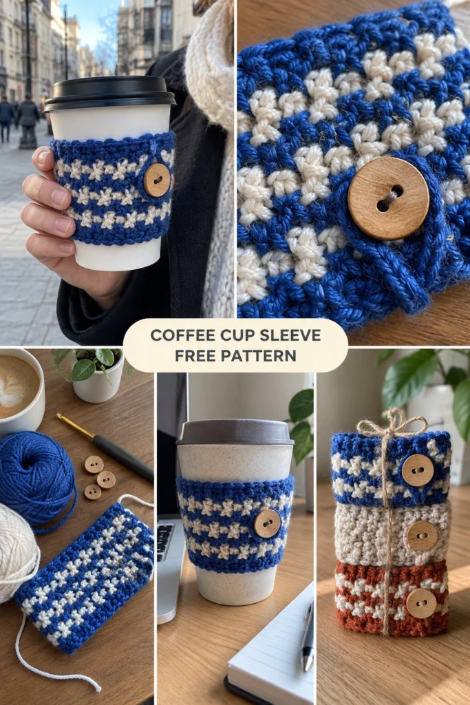 20-Minute Crochet Coffee Cup Sleeve – Free Button Loop Pattern