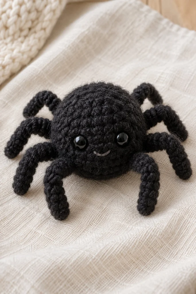 Fluffy Black Spider - free crochet pattern