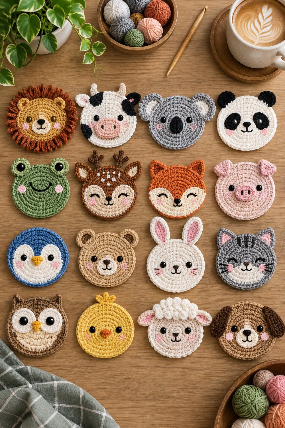 25 Cute Crochet Animal Coasters & Appliques Free Pattern