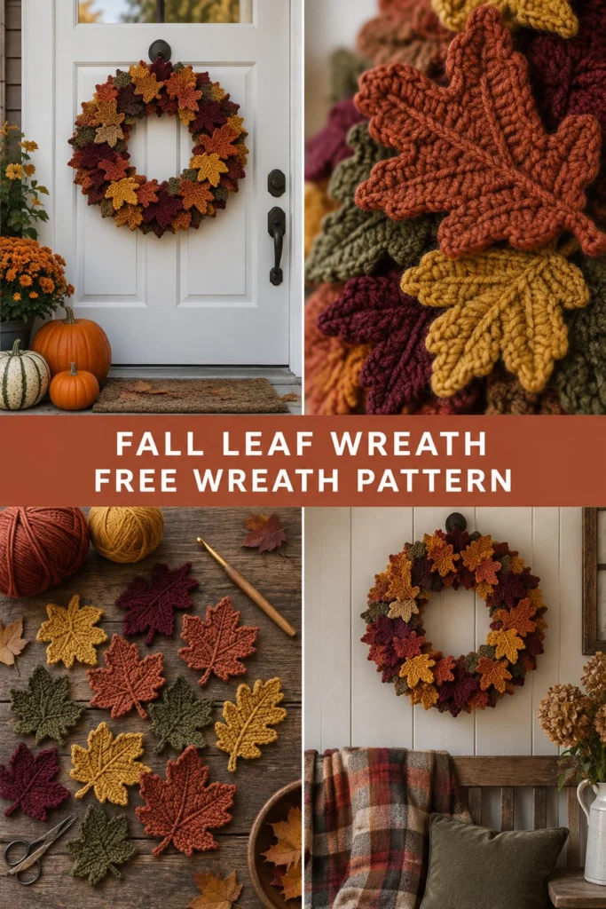 Autumn Leaf Crochet Door Wreath Free Fall Pattern