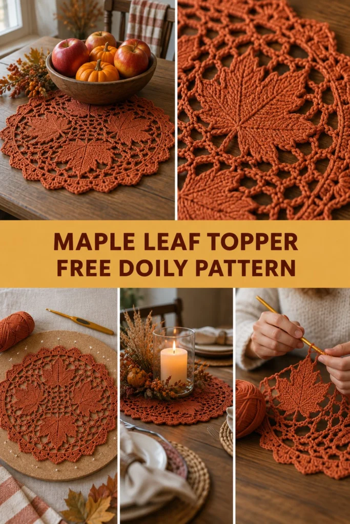 Autumn Maple Leaf Lace Crochet Table Topper Free Pattern