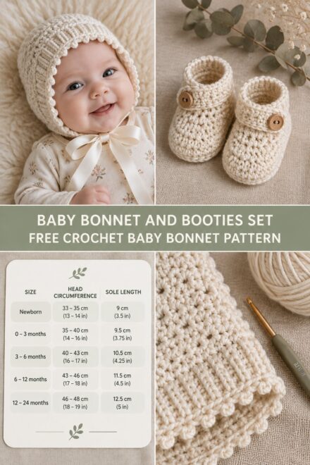 Baby Winter Bonnet & Booties Set Free Size Guide