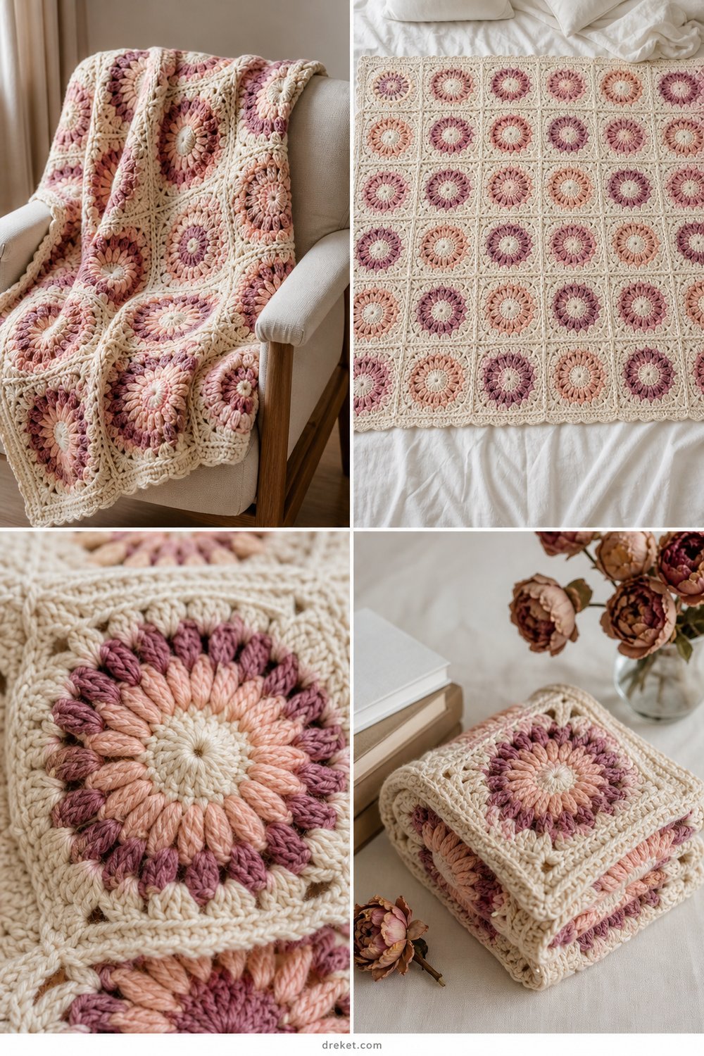 Blush Pink Sunburst Granny Square Blanket Free Blanket Pattern