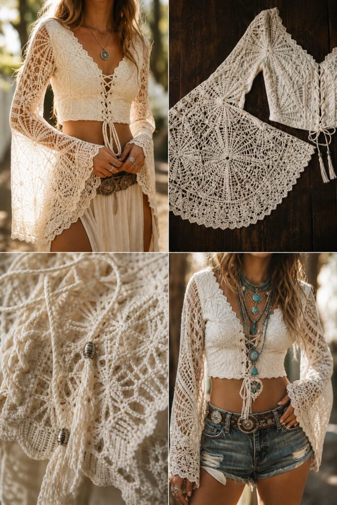 Boho Bell Sleeve Festival Crop Top Free Festival Top Pattern