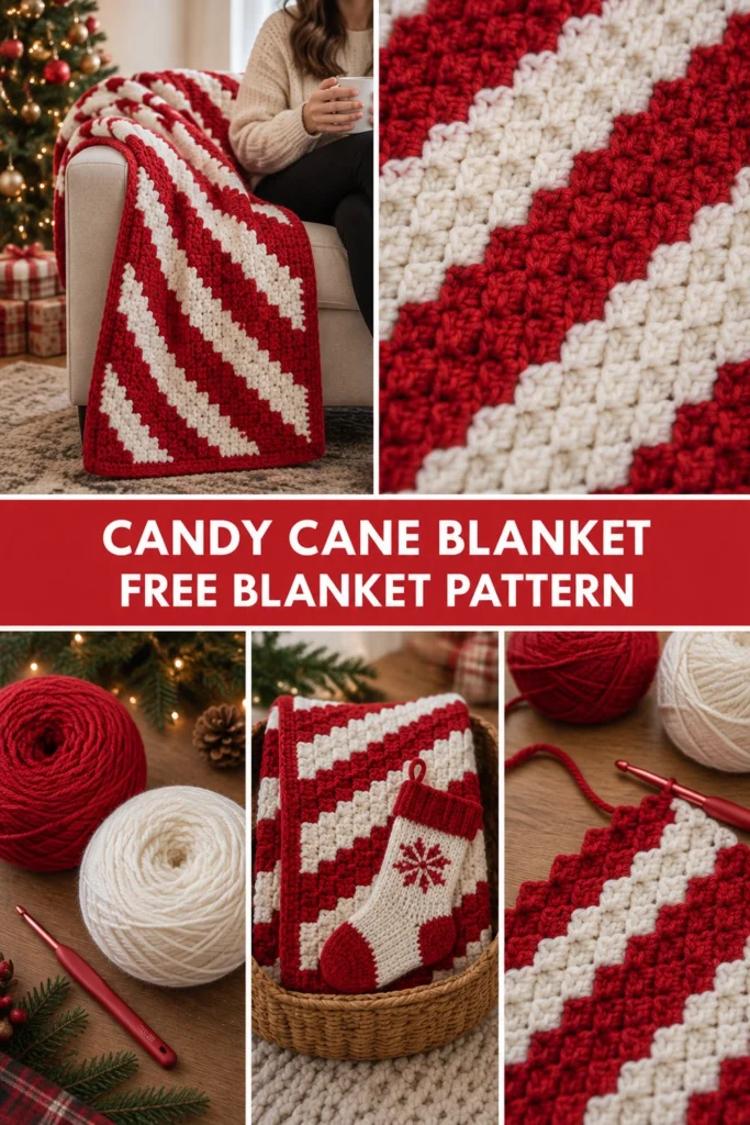 Candy Cane Stripe Crochet Christmas Blanket Free Pattern