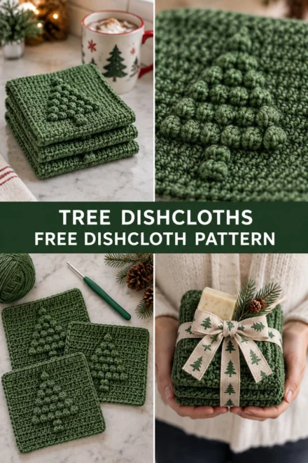 Christmas Tree Crochet Dishcloth Set Free Pattern