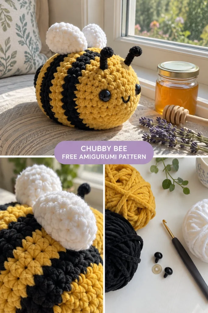 Chubby Crochet Bee Plushie – Free Chenille Amigurumi Pattern