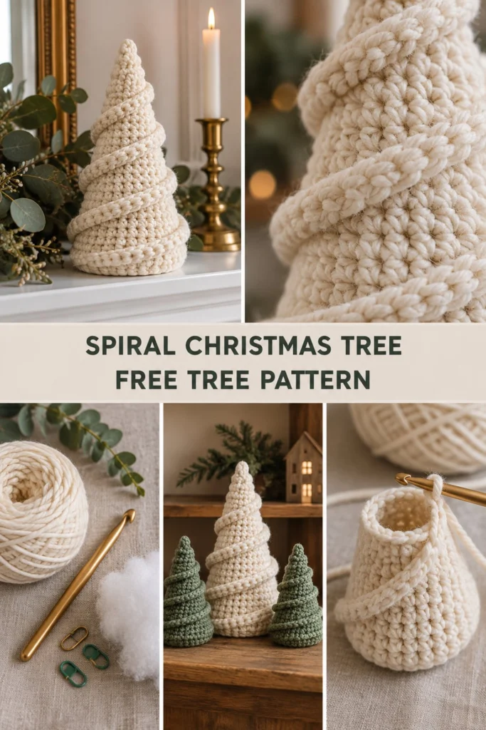 Chunky Cream Spiral Christmas Tree Free Crochet Pattern