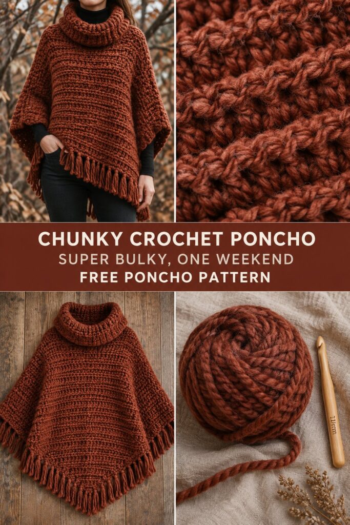 Chunky Crochet Poncho Pattern — Warm, Fast and Beginner Friendly