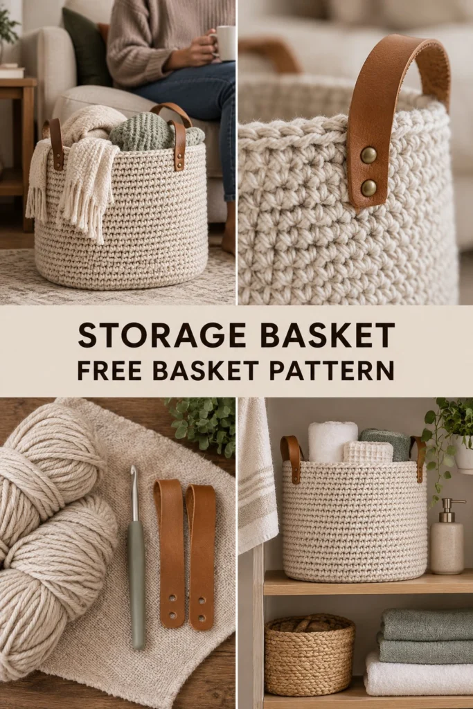 Chunky Crochet Storage Basket With Handles Free Pattern