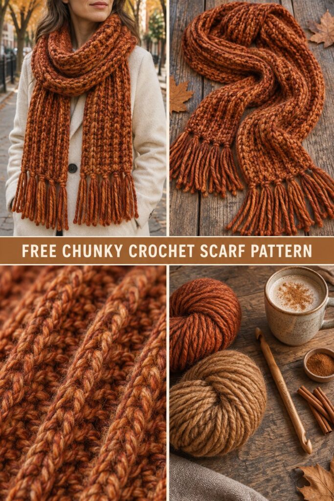 Chunky Pumpkin Spice Crochet Scarf Free Tutorial