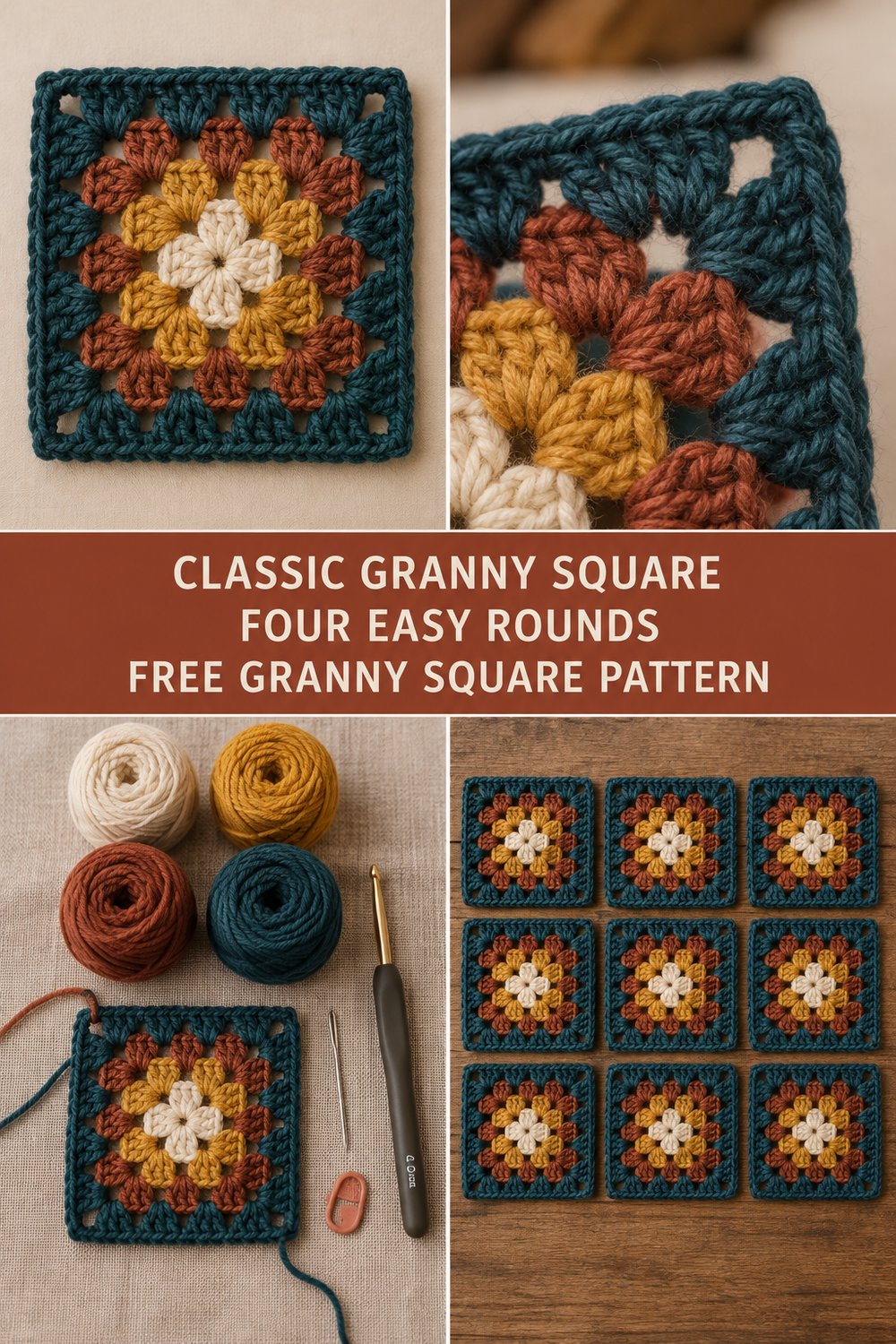 Classic Granny Square Crochet Pattern for Absolute Beginners