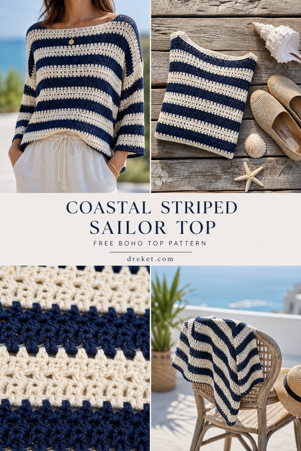 Coastal Striped Lightweight Sailor Top Free Boho Top Pattern