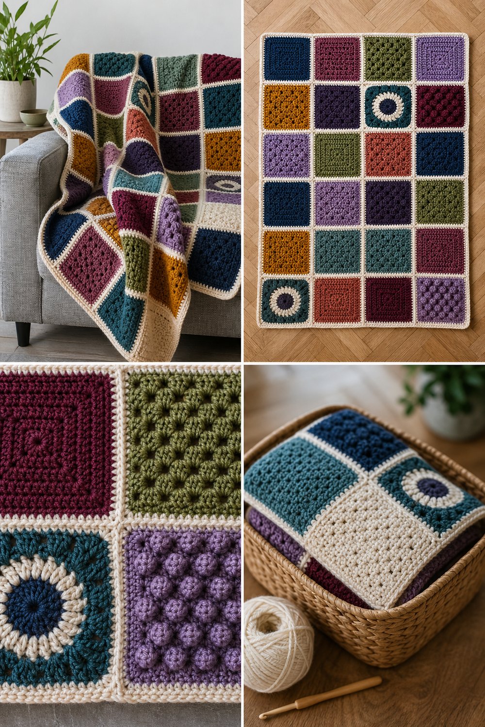 Colorful Beginner Sampler Throw Blanket Free Easy Project