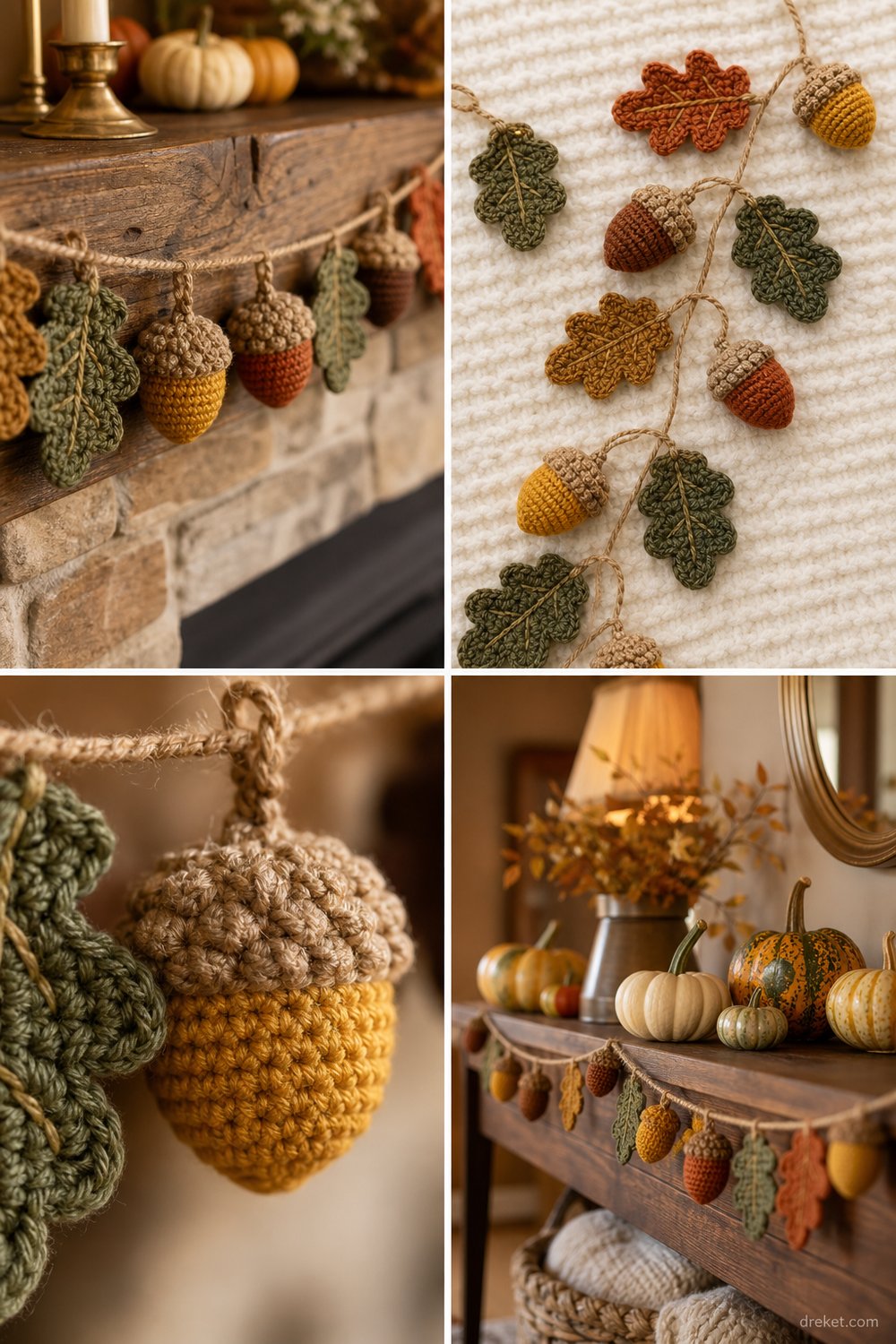 Cozy Autumn Acorn Oak Leaf Garland Free Holiday Pattern
