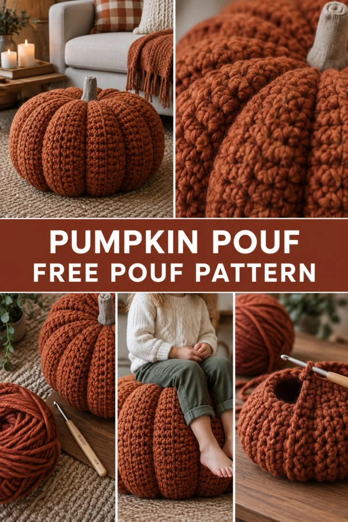 Cozy Crochet Pumpkin Floor Pouf Free Thanksgiving Pattern