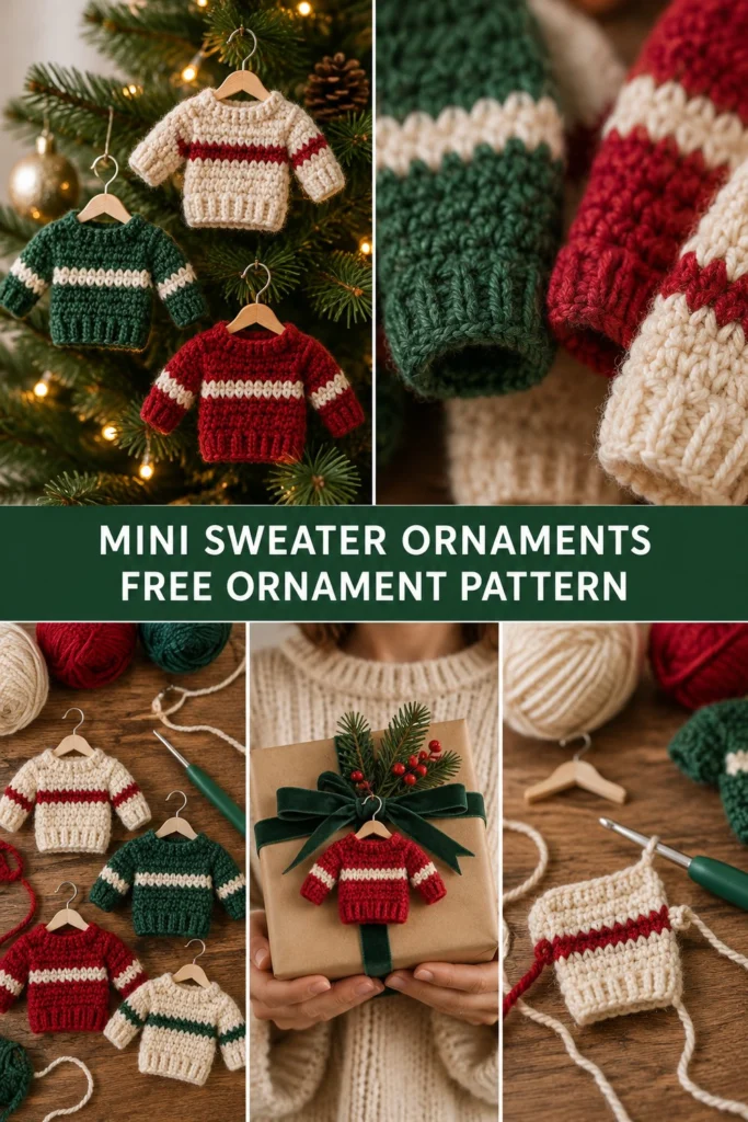 Cozy Crochet Sweater Ornaments Mini Jumpers Free Christmas Pattern